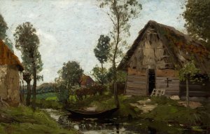 Untitled Landscape with House and Boat by Henry Ward Ranger Oil Painting