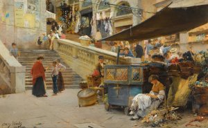 On The Steps Of The Rialto, Venice by Henry Woods Oil Painting