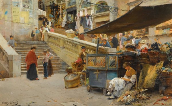 Main Product Photo of On The Steps Of The Rialto, Venice  Painting by Henry Woods