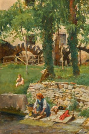 Washing Day, Serra Valle, Veneto, Italy by Henry Woods Oil Painting