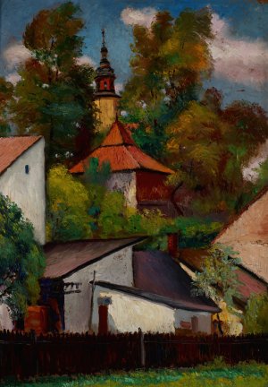 Houses and the Church at the Salwator Hill in Krakow by Henryk Dietrich Oil Painting