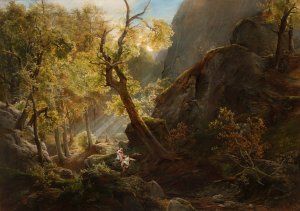 Rocks 'Panienskie Rocks' by Henryk Grabinski Oil Painting