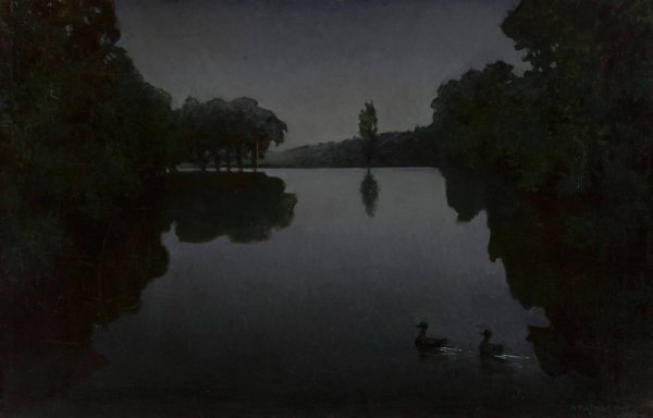 Pond with ducks  by Henryk Piatkowski - Hand-Painted Oil Painting Reproduction