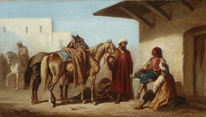 Eastern scene - Selling horses by Henryk Pillati Oil Painting