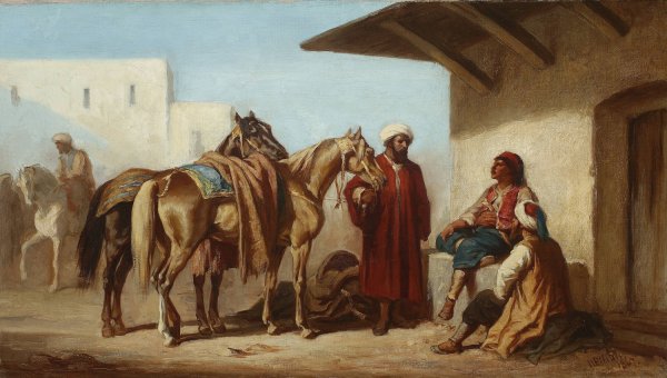 Eastern scene - Selling horses  by Henryk Pillati - Hand-Painted Oil Painting Reproduction