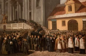 Funeral of the Five Victims of the Manifestation of 1861 in Warsaw by Henryk Pillati Oil Painting