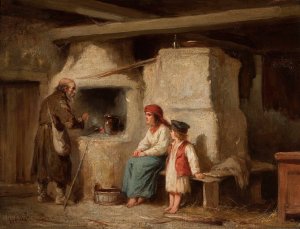 In a peasant cottage by Henryk Pillati Oil Painting