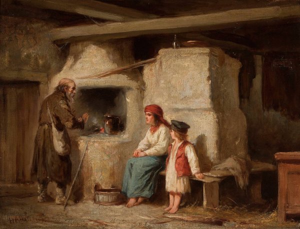In a peasant cottage by Henryk Pillati - Hand-Painted Oil Painting Reproduction