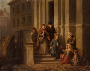 In front of the church by Henryk Pillati Oil Painting