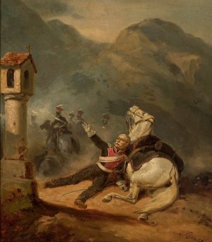 Wounded uhlan by the wayside shrine by Henryk Pillati Oil Painting