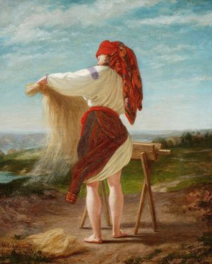 Peasant woman breaking flax by Henryk Rodakowski Oil Painting
