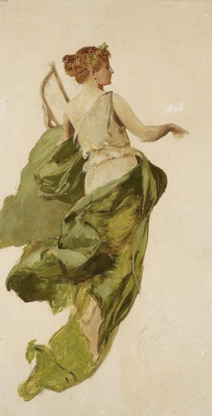 Allegory of Music, sketch for the project of the stage curtain of the Slowacki Theatre in Krakow by Henryk Siemiradzki Oil Painting