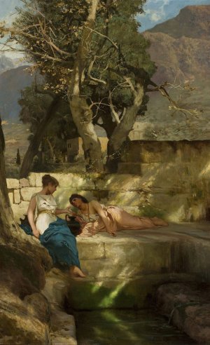 At the fountain head - Roman idyll by Henryk Siemiradzki Oil Painting