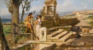 Conversation by the Spring by Henryk Siemiradzki Oil Painting