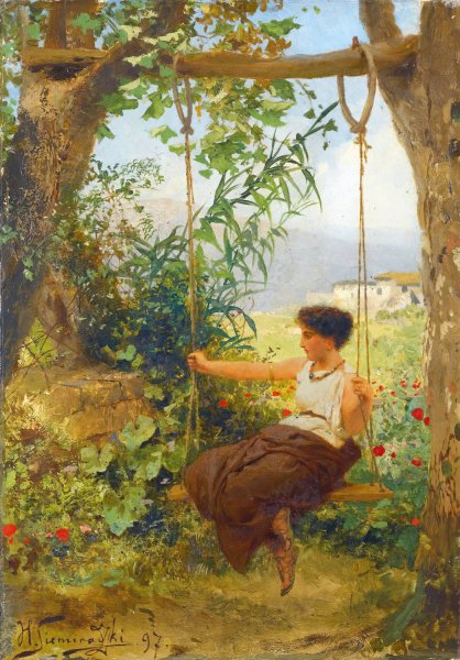 Girl on a Swing by Henryk Siemiradzki - Hand-Painted Oil Painting Reproduction
