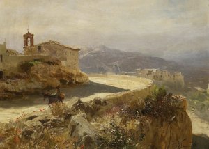 Italian landscape with a donkey by Henryk Siemiradzki Oil Painting