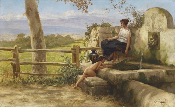 Przy fontannie by Henryk Siemiradzki - Hand-Painted Oil Painting Reproduction