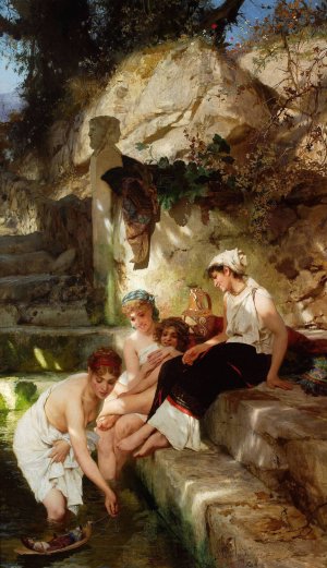 Roman idyll - Before the bath by Henryk Siemiradzki Oil Painting