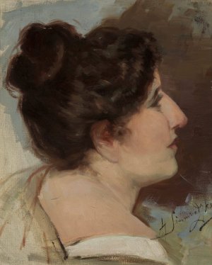 Study of a head by Henryk Siemiradzki Oil Painting