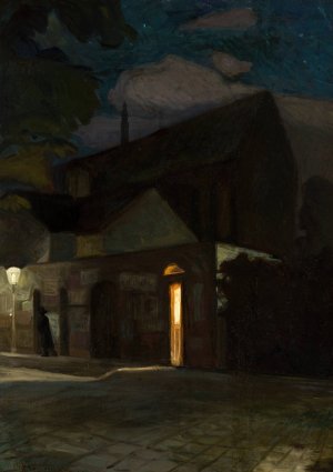 The Domincan Church in Krakow at Night by Henryk Szczyglinski Oil Painting