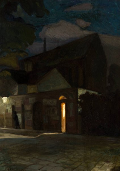 The Domincan Church in Krakow at Night  by Henryk Szczyglinski - Hand-Painted Oil Painting Reproduction