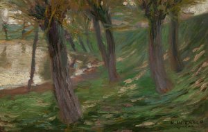 Willows at a pond by Henryk Uziemblo Oil Painting