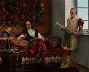 Nobility scene - History of the kinzhal. History of yatagan by Henryk Weyssenhoff Oil Painting
