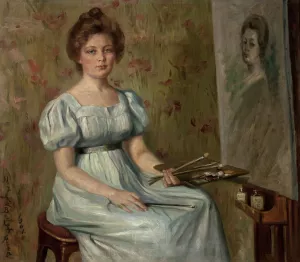 Self-portrait by Henryka Bezler-Czyzewska Oil Painting