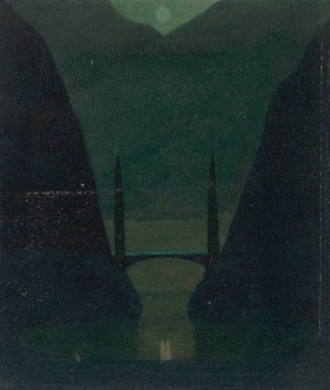 A Bridge in a Mountainous Landscape by Herbert Crowley Oil Painting