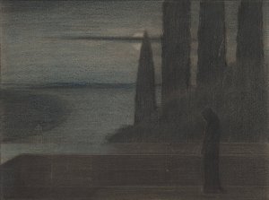A Hooded Figure in a Landscape by Herbert Crowley Oil Painting