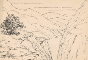 A River Landscape with Steep Cliffs by Herbert Crowley Oil Painting