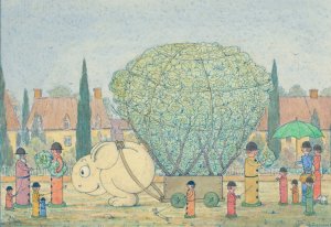 Cabbages, a 'Wiggle Much'design by Herbert Crowley Oil Painting