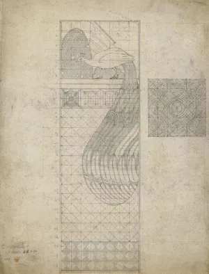 Design for Peacock Panel and a Tile by Herbert Crowley Oil Painting