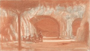 Figures Resting by a Cave by Herbert Crowley Oil Painting