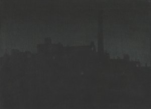 Industrial Buildings At Night by Herbert Crowley Oil Painting