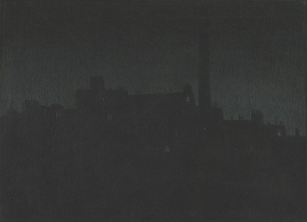 Industrial Buildings At Night  by Herbert Crowley - Hand-Painted Oil Painting Reproduction