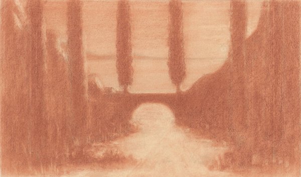 Main Product Photo of Landscape with Bridge and Cypress Trees  Painting by Herbert Crowley