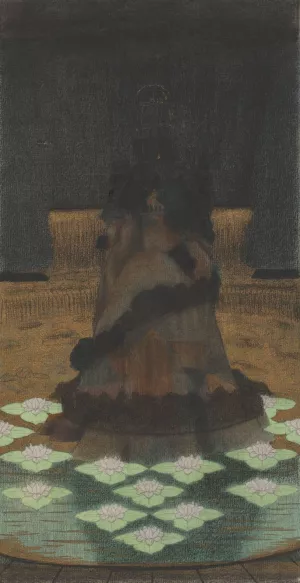 Magical Holy Mountain within a Lotus-filled Sea Oil painting by Herbert Crowley