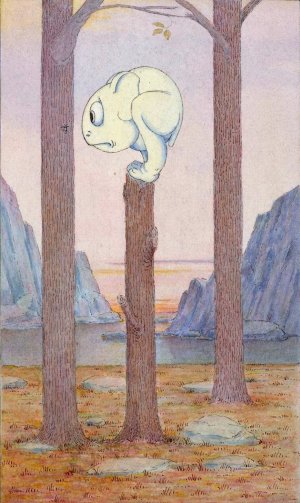 The 'Wiggle Much' Creature on a Tree Stump Looking at a Bug by Herbert Crowley Oil Painting