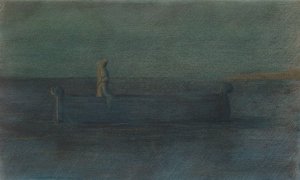 Two Cloaked Figures in a Boat by Herbert Crowley Oil Painting