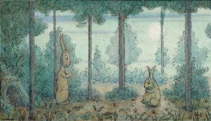 Two Rabbits in a Wood by Herbert Crowley Oil Painting