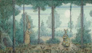 Two Rabbits in a Wood by Herbert Crowley Oil Painting