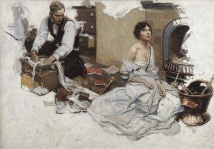 Couple at Hearth by Herbert Morton Stoops Oil Painting