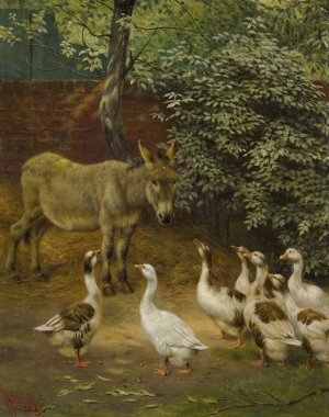 In The Farmyard by Herbert William Weekes Oil Painting
