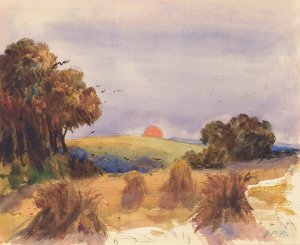 A Cornfield at Sunset Oil painting by Hercules Brabazon Brabazon