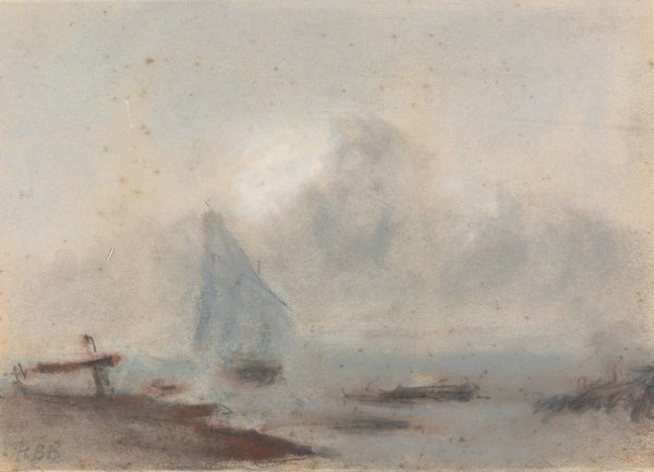 A Sailing Ship near Shore by Hercules Brabazon Brabazon - Hand-Painted Oil Painting Reproduction