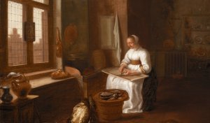 A Woman Cleaning Fish by Hercules Sanders Oil Painting
