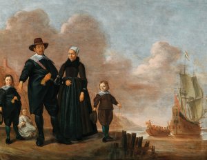 Portrait of a family, said to be Dirk Janssen Bol and his wife Marritge Claesdr. with their children by Herman Doncker Oil Painting