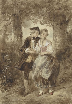 Verliefd stel in het bos by Herman Frederik Carel Ten Kate Oil Painting