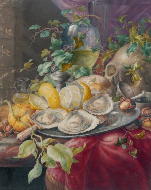 Vanitas Still Life With Oysters And Skull by Herman Henstenburgh Oil Painting